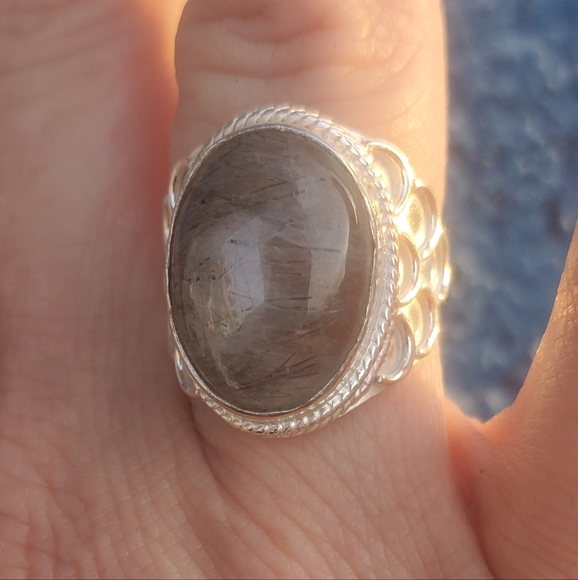 New Black Rutilated Quartz 925 Silver Ring. - Picture 8 of 16